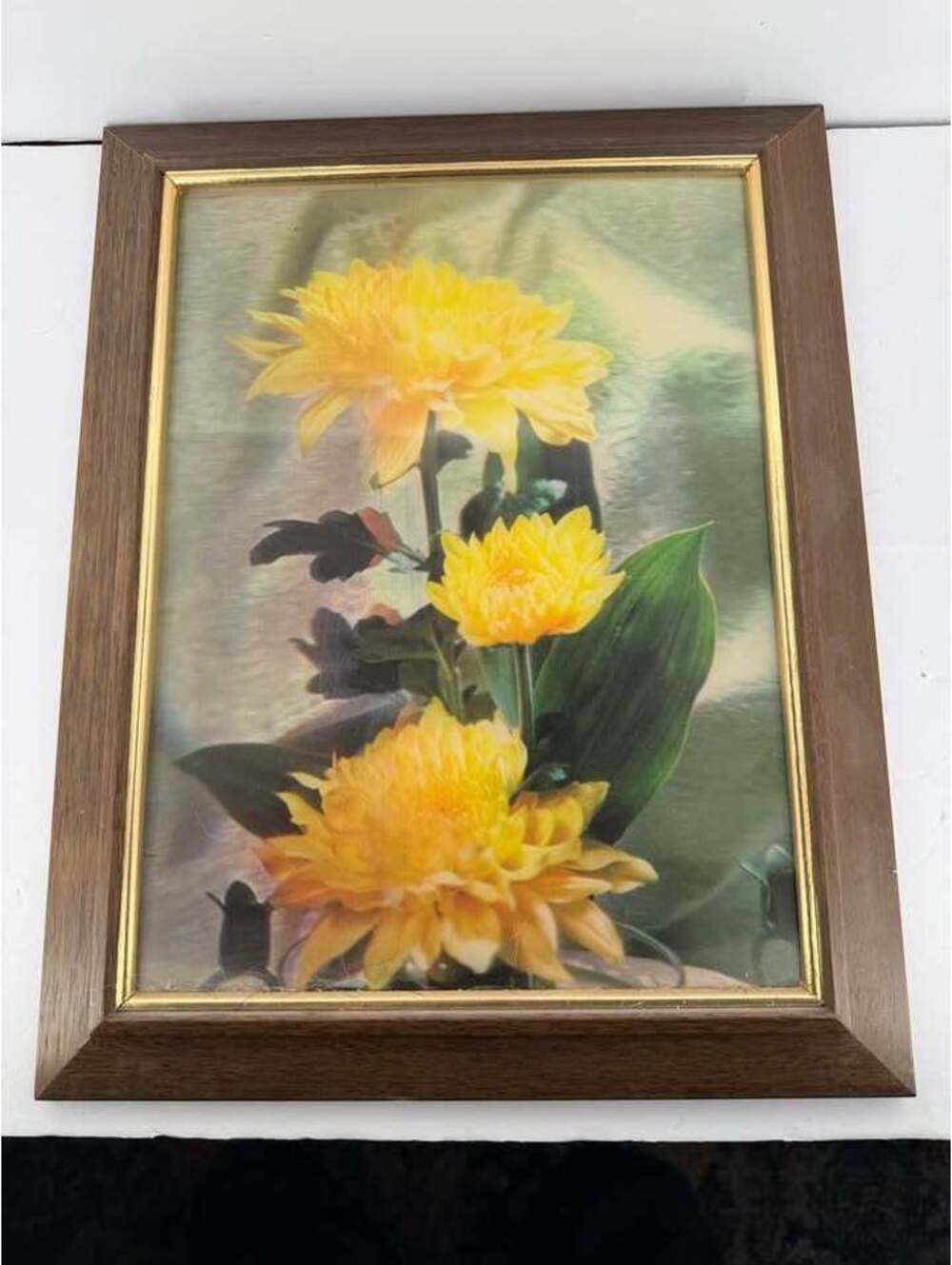 Vintage 3D Lenticular Yellow Flower Framed Art